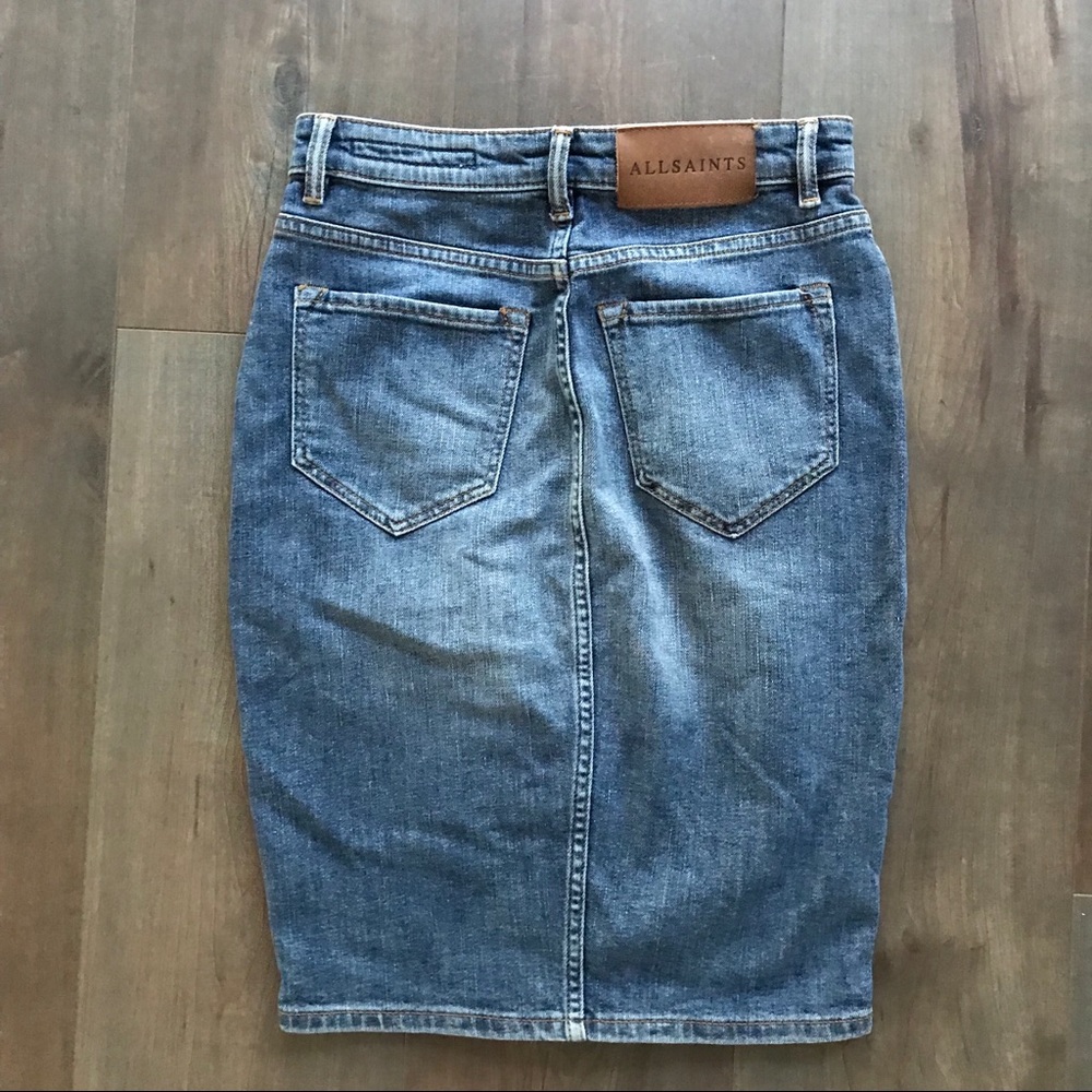 AllSaints Blue Denim Pencil Skirt with Brown Pocket
reposhed too small. - Picture 5 of 6